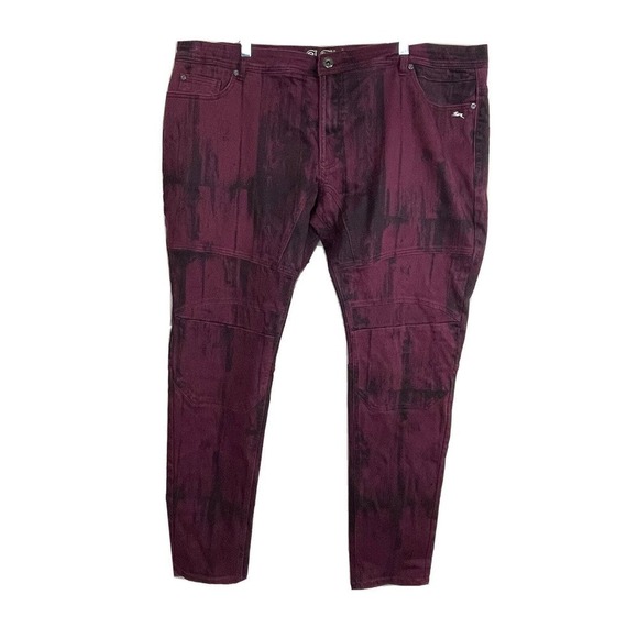 A. Tiziano Men's Size 46 x 33 Maroon Black Paint Stroke Print Moto Pants
